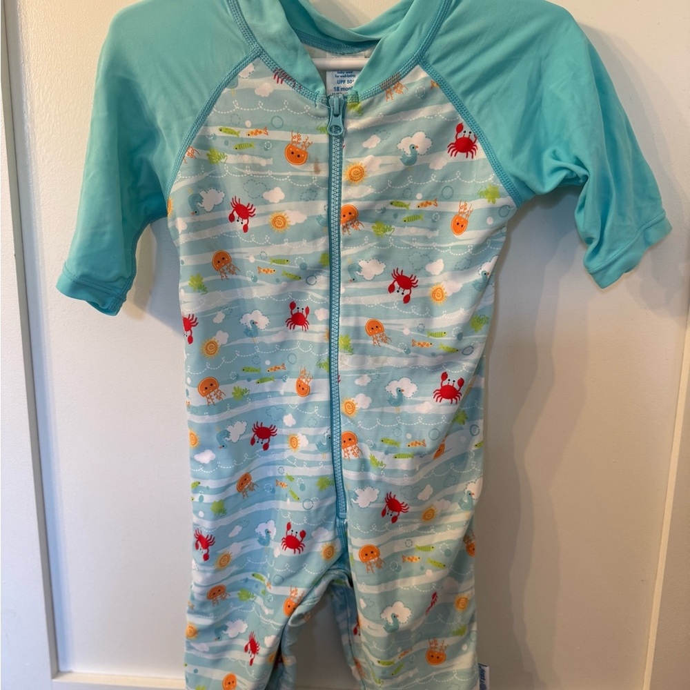 i play. Blue One Piece Swimwear with Sea Creatures